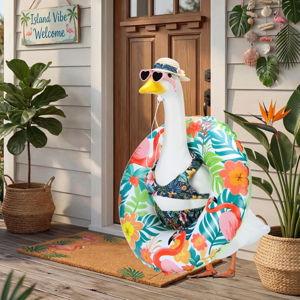 Hawaiian Porch Goose Outfits for 23 Inch Lawn Statue, Summer Bikini with Swim Ring Costume for Plastic/Cement Statue, Tropical Sculpture Clothes for Swimming Pool Party Beach Decoration