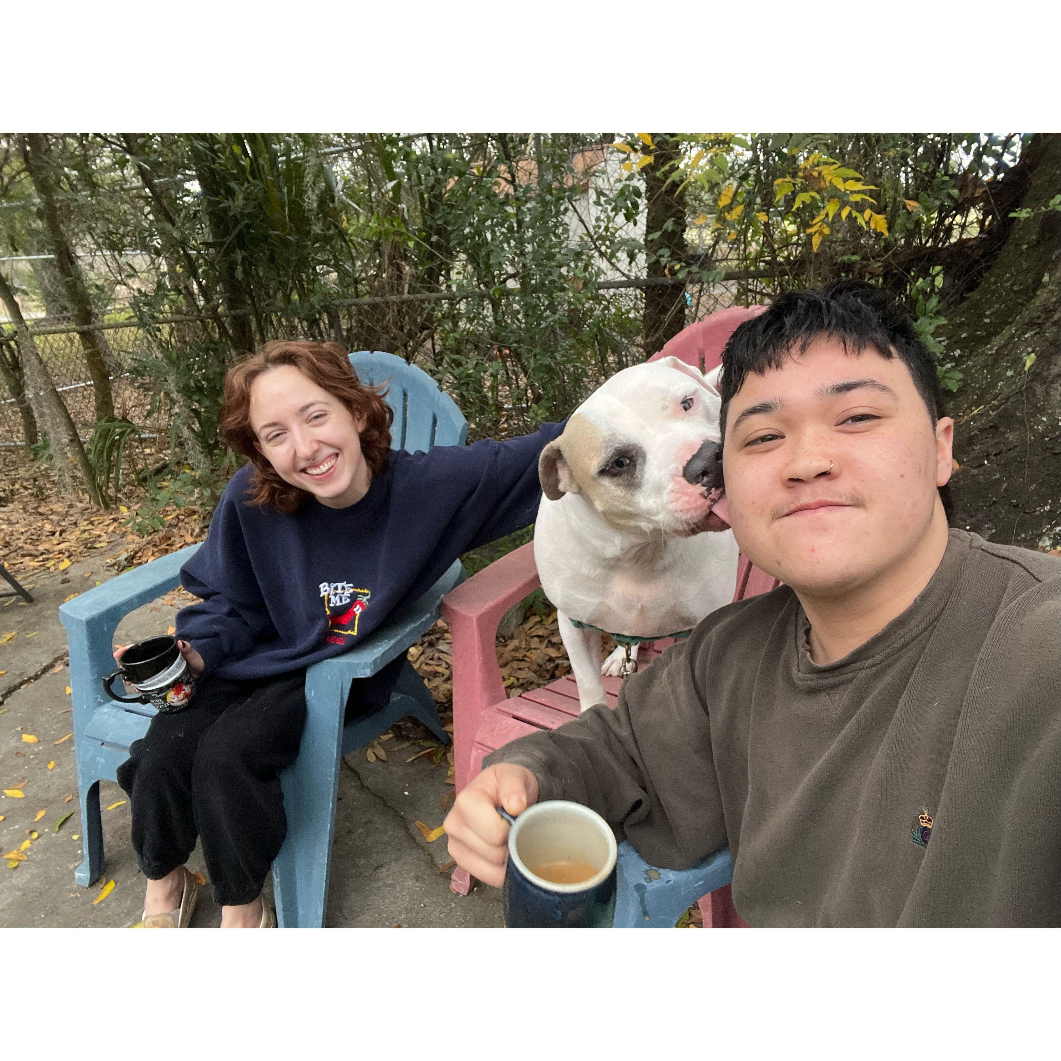 One of many mornings spent having coffee with Bubba