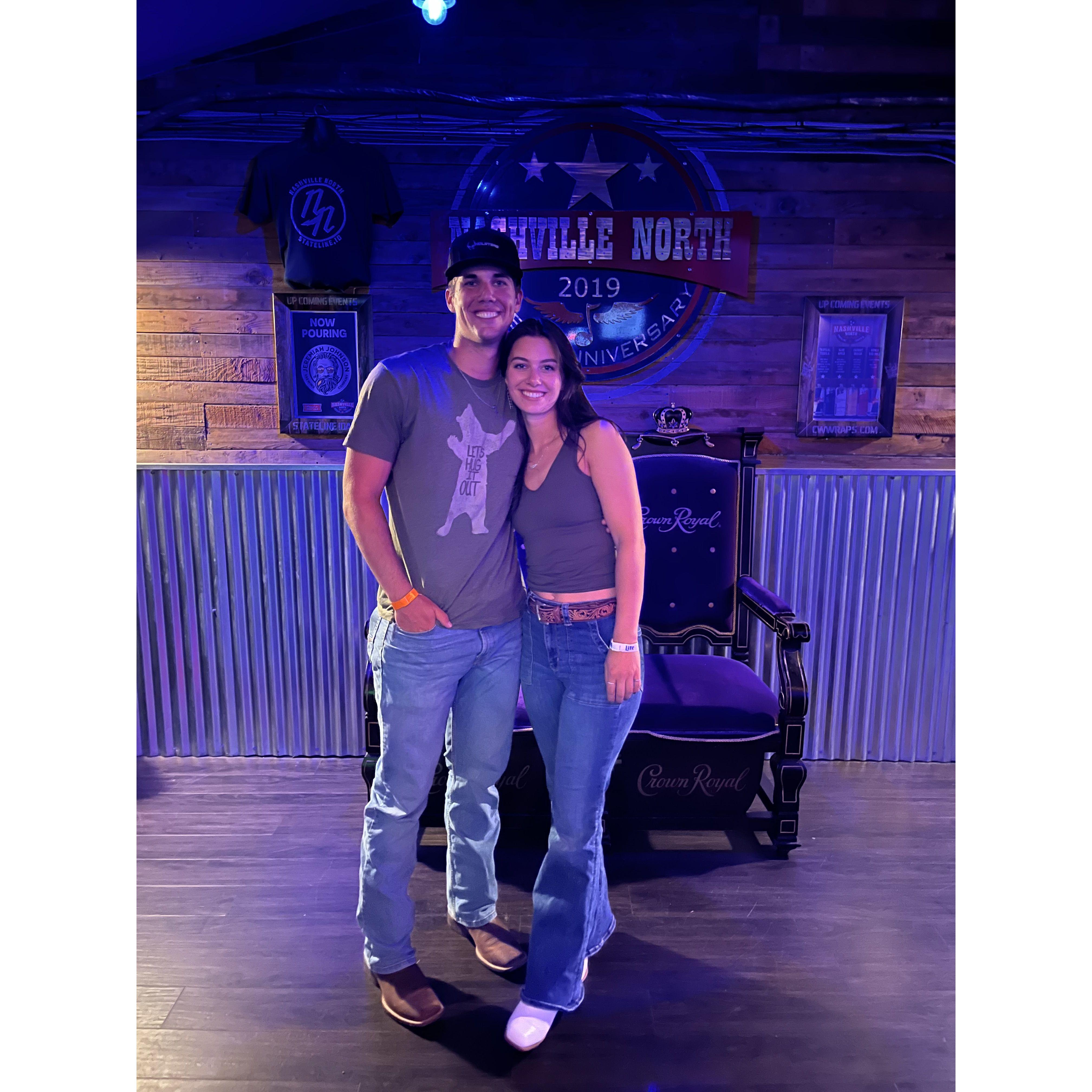 Their first date after making things "official." They went country line dancing!