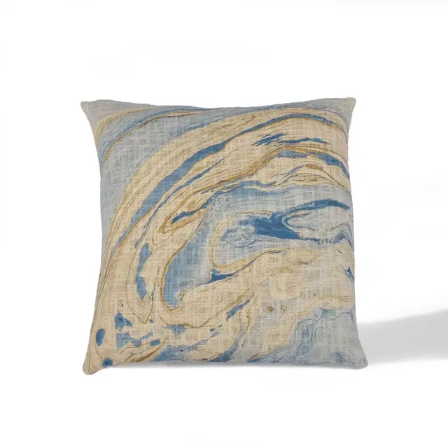 Divine Home Marble Print Square Throw Pillow in Blue