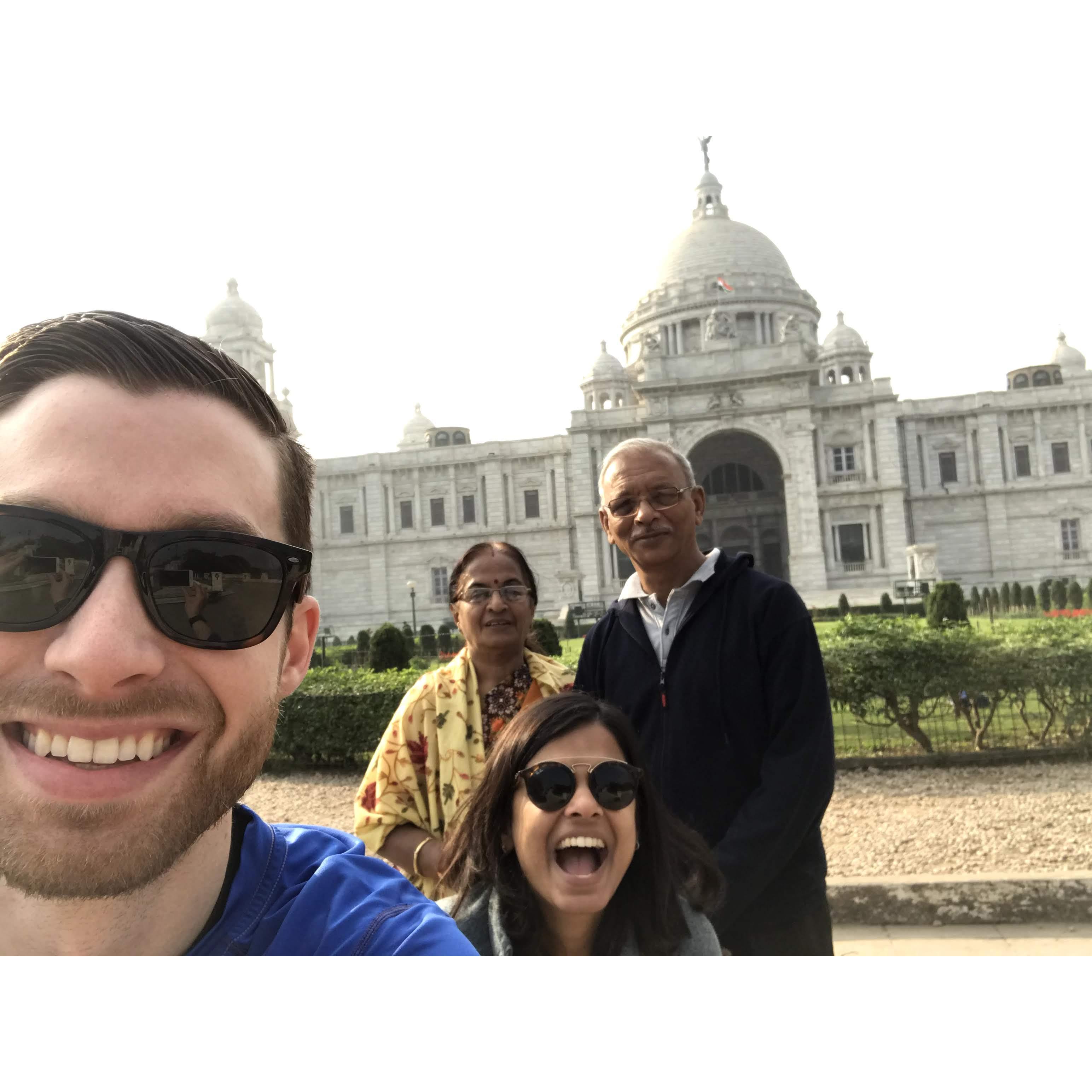 With Shilpa's parents during a morning walk at Victoria Memorial in Kolkata, India. It is a Bothra family tradition to go on a morning walk and eat delicious Indian street food after.