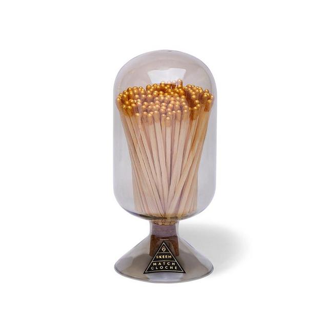 Skeem Match Cloche – Smoke Glass Apothecary Jar with Strike Pad – 120 Gold-Tipped Matches – Luxury Minimalist Candle Accessory & Modern Home Accent