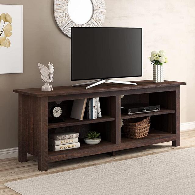 Allewie 58'' Modern TV Stand Cabinet, Farmhouse Entertainment Center with 4 Open Storage Console for TVs Up to 65 Inches for Living Room and Bedroom, Espresso