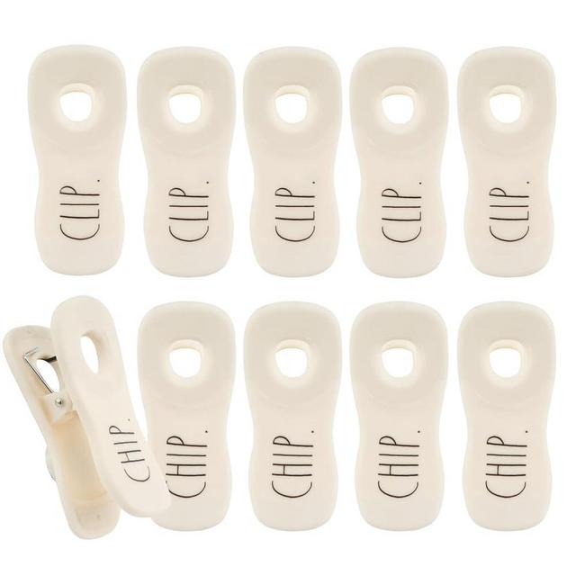 Rae Dunn 10 Pc Bag Clips with Magnet- Food Clips, Chip Clips, Bag Clips for Food Storage with Air Tight Seal Grip for Bread Bags, Snack Bags and Food Bags (White)