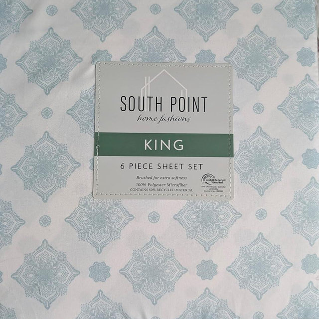 South Point Home Fashions 6-Piece Printed Sheet Set - Queen/King | 17" Extra Deep | Cool, Crisp, Breathable Bed Sheets - Brushed for Softness (Bombay Medallion, King (U.S. Standard))