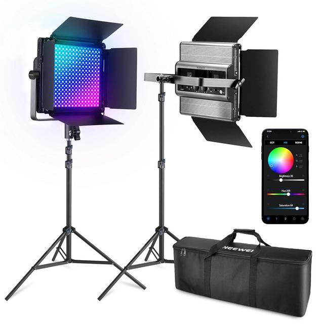 NEEWER 2 Pack RGB1200 LED Video Light with APP/2.4G Control, Key Lighting Kit with Tripod Stands & Bag for Streaming Recording Studio Photography, 60W/22000Lux/1% Min Dimming/360° RGB/CRI97+/TLCI98+