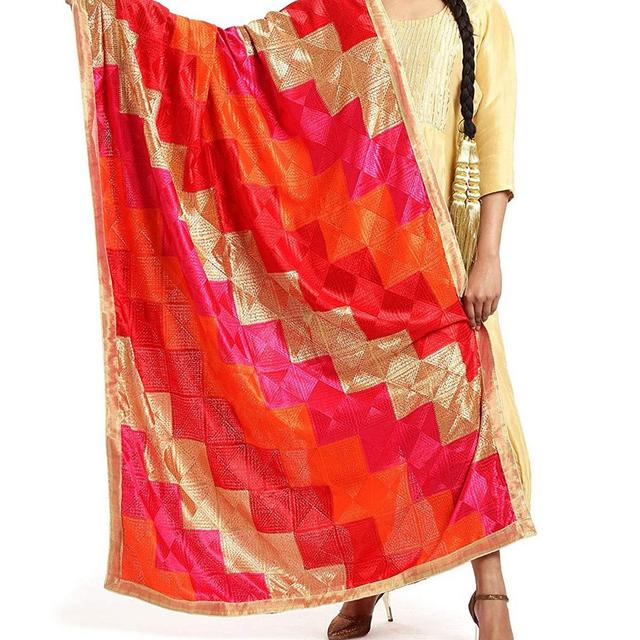 Phulkari Multicolored ladder design, embroidered handmade Phulkari Dupatta for all occasions from Amritsar, Punjab