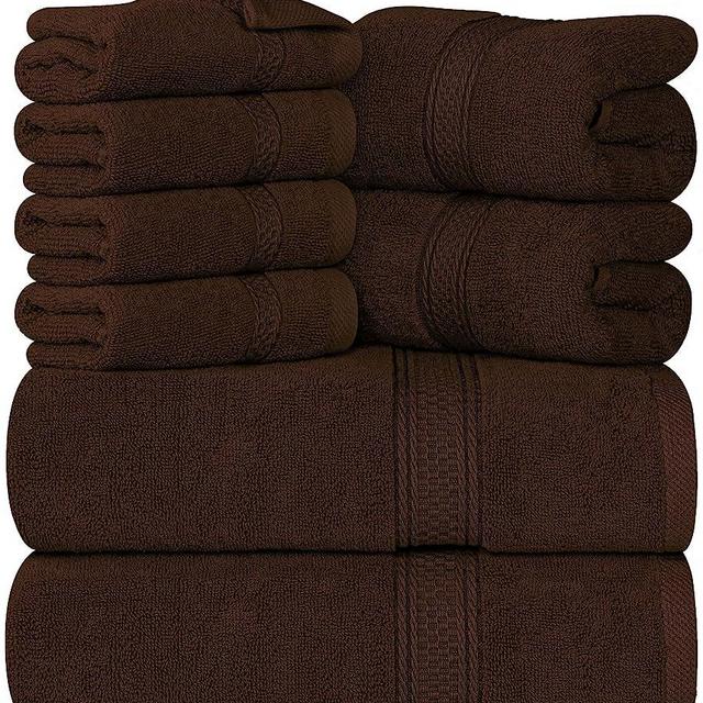 Utopia Towels 8-Piece Premium Towel Set, 2 Bath Towels, 2 Hand Towels, and 4 Wash Cloths, 600 GSM 100% Ring Spun Cotton Highly Absorbent Towels for Bathroom, Gym, Hotel, and Spa (Dark Brown)