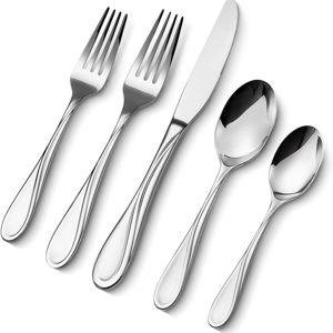 VEVOR 45-Piece Silverware Set, Food-Grade Stainless Steel Flatware Utensils, Mirror Finished Cutlery Set, Dishwasher Safe Eating Tableware for Kitchen Home, Service for 8, Include Knife Fork Spoon