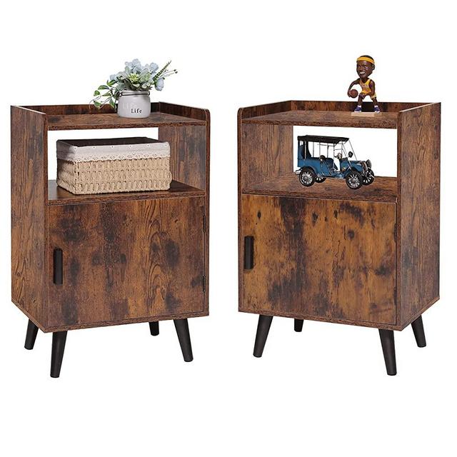 USIKEY Nightstand Set of 2, Retro End Table with Open Compartment & Door, Beside Table, Side Table for Living Room, Bedroom, Small Spaces, Easy Assembly, Rustic Brown