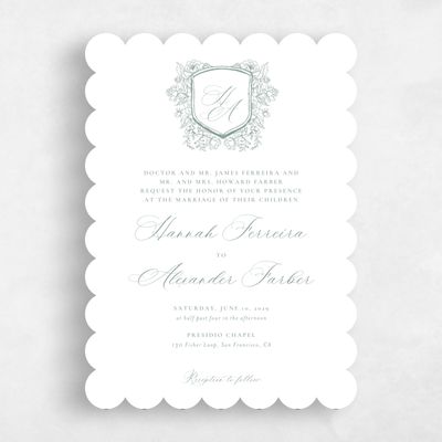 Green Scalloped Wedding Invitation - Bella Portrait