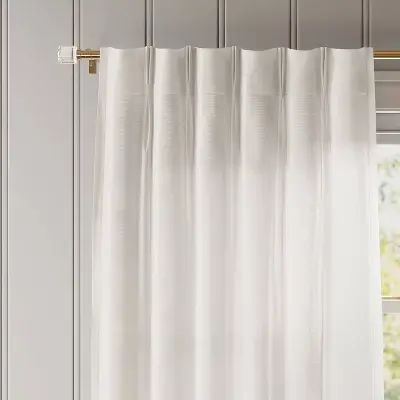 34"x95" Light Filtering Pebbled Satin Curtain Panel Ivory - Threshold™: Traditional Indoor Back Tab Woven Polyester
