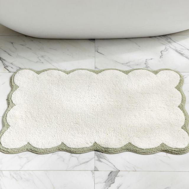 Julia Berolzheimer Tufted Organic Bath Rug, 21x34", White/Green