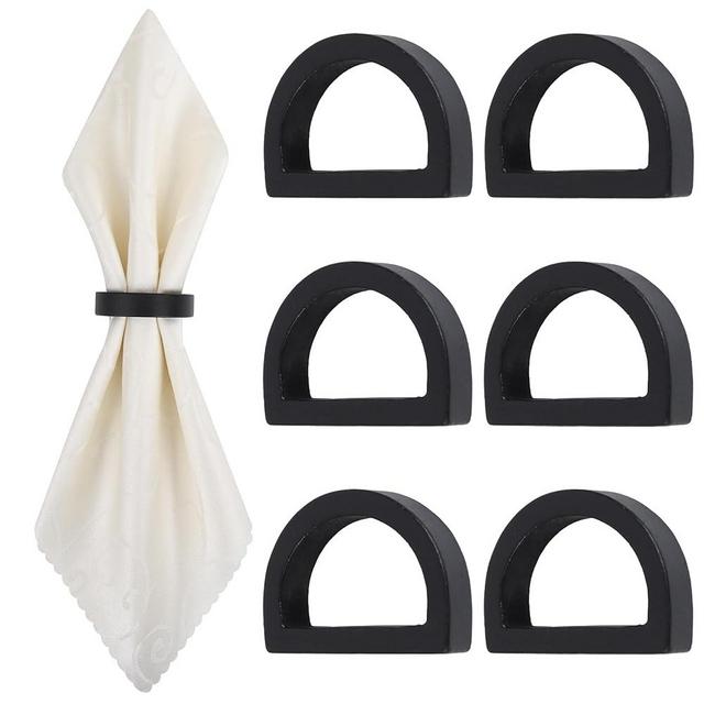 Yagoo Napkin Rings, Wooden Napkin Rings Set of 6, Handcrafted Wood Semicircle Napkin Holders for Table Decoration (Black)