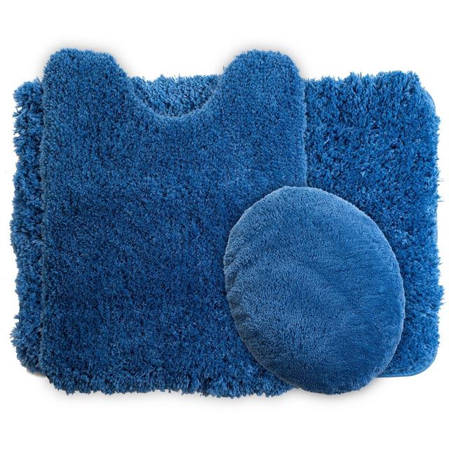 Solid Super Plush Non-Slip Bath Mat Rug Set 3pc Navy - Yorkshire Home