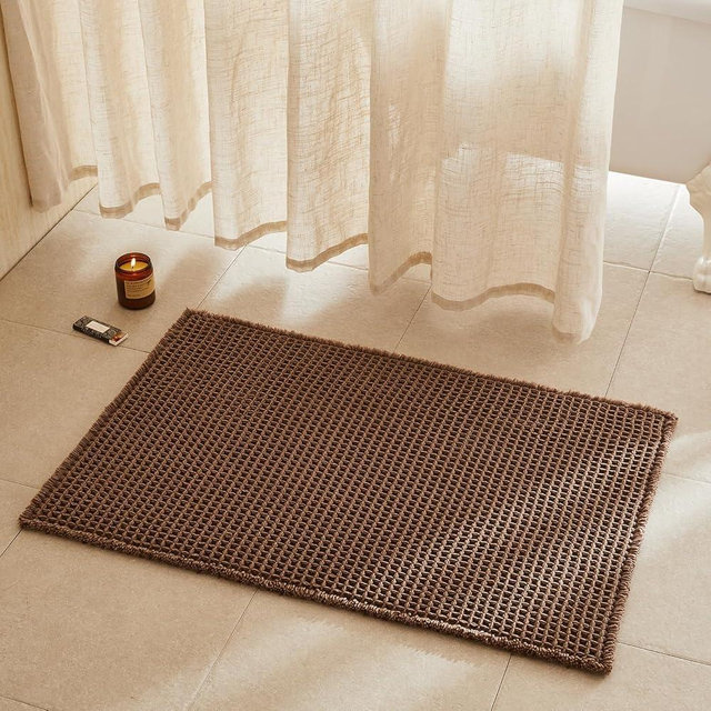 TYUU Waffle Bath Mat, Boho Bathroom Rugs Non Slip Washable Super Absorbent Quick Dry Bath Mat Farmhouse Bathroom Decor, 36"x24" Mocha