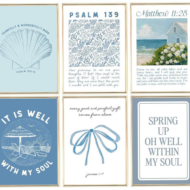 MIZILI Coastal Christian Bible Canvas Wall Art Bible Verses Paintings Pictures Wall Decor Preppy Religion Aesthetics Poster Printing Artwork For Living Room Bedroom Home Decoration