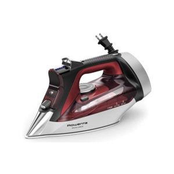 Rowenta Iron, Focus Excellence Stainless Steel Soleplate Steam Iron for Clothes, Retractable Cord, 400+ Microsteam Holes, Powerful steam, LED Display, 1750 W Ironing Clothes, Cordreel, Red DW5433