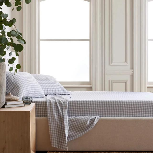 European Linen Gingham Sheet Set | Queen | Blue