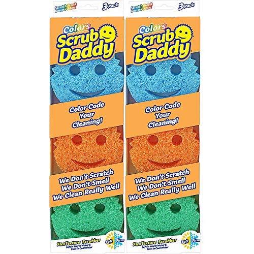 Scrub Daddy Colors Sponge Set - FlexTexture Sponge, Soft in Warm Water, Firm in Cold, Deep Cleaning, Dishwasher Safe, Multi-use, Scratch Free, Odor Resistant, Functional, Ergonomic, 2 pk, 6pc