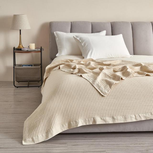 Great Bay Home Cotton Super Soft All-Season Waffle Weave Knit Blanket