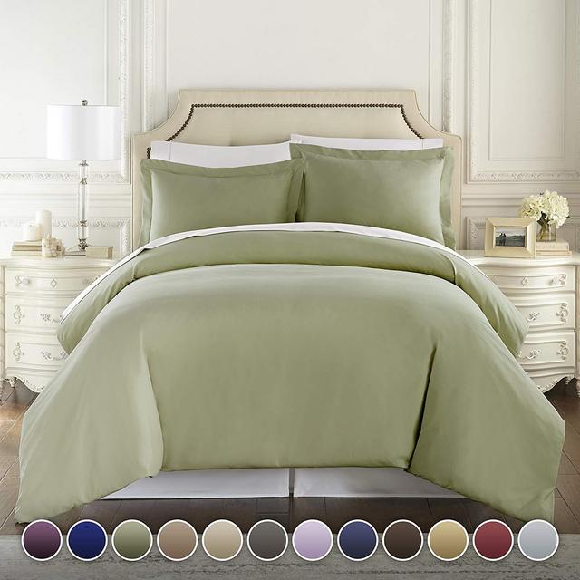 HC Collection - Hotel Luxury 3pc Duvet Cover Set-1500 Thread Count Egyptian Quality Ultra Silky Soft Premium Bedding Collection-Queen Size Sage