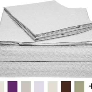 AmazonBasics Microfiber Sheet Set - Queen, Grey Crosshatch