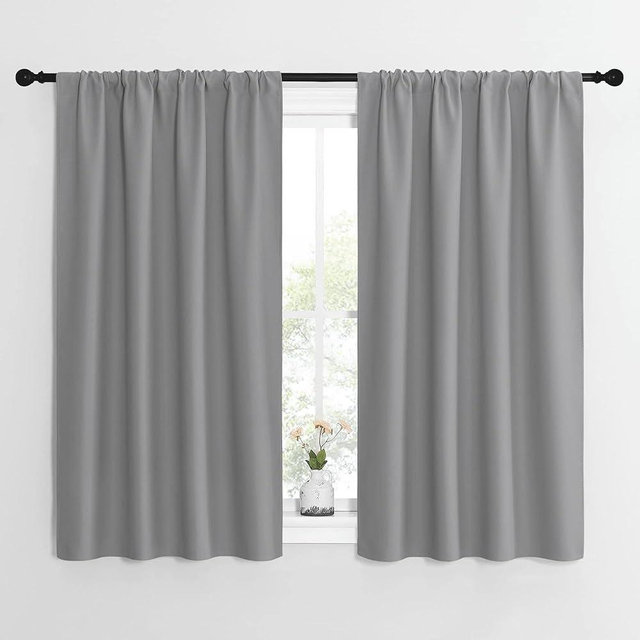 NICETOWN Short Curtains for Small Window - Home Decoration Thermal Insulated Rod Pocket Blackout Blinds & Drapes for Small Windows (Silver Grey, 2 Panels, W42 x L54 -Inch)