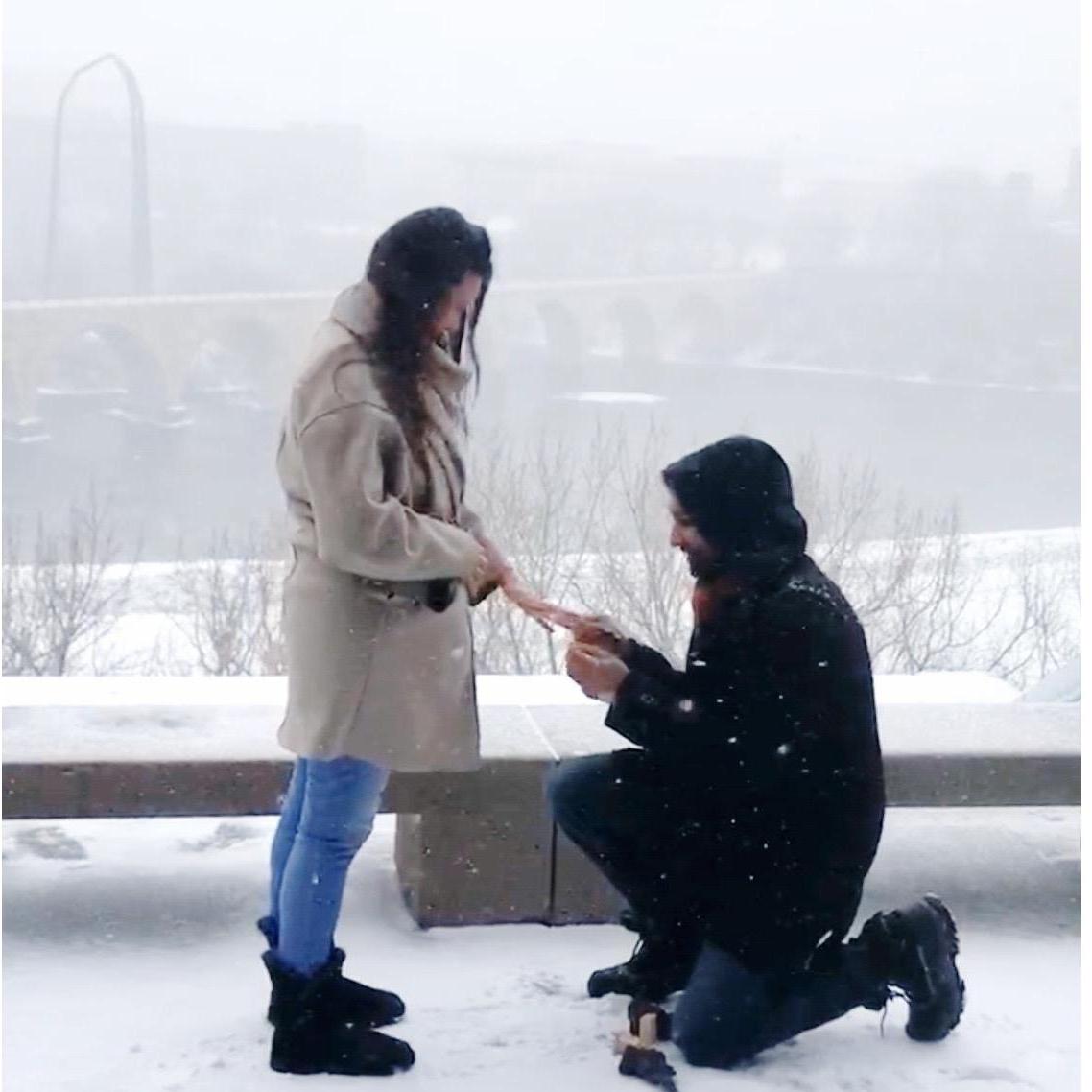 She said Yes!!  The moment I got down on one knee, at the Endless Bridge at the Guthrie Theatre overlooking the Mississippi River in Minneapolis, Minnesota.  A moment we'll never forget.