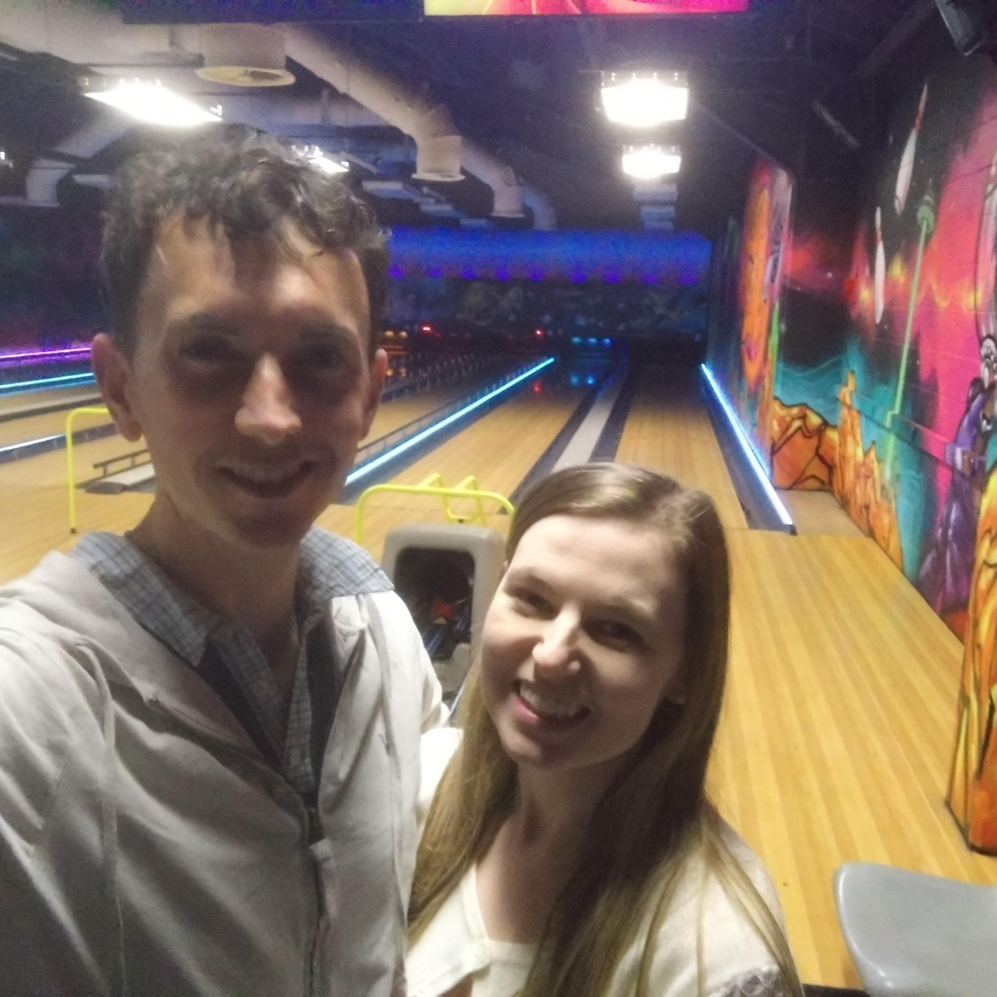 Bowling date. David didn't let her win.