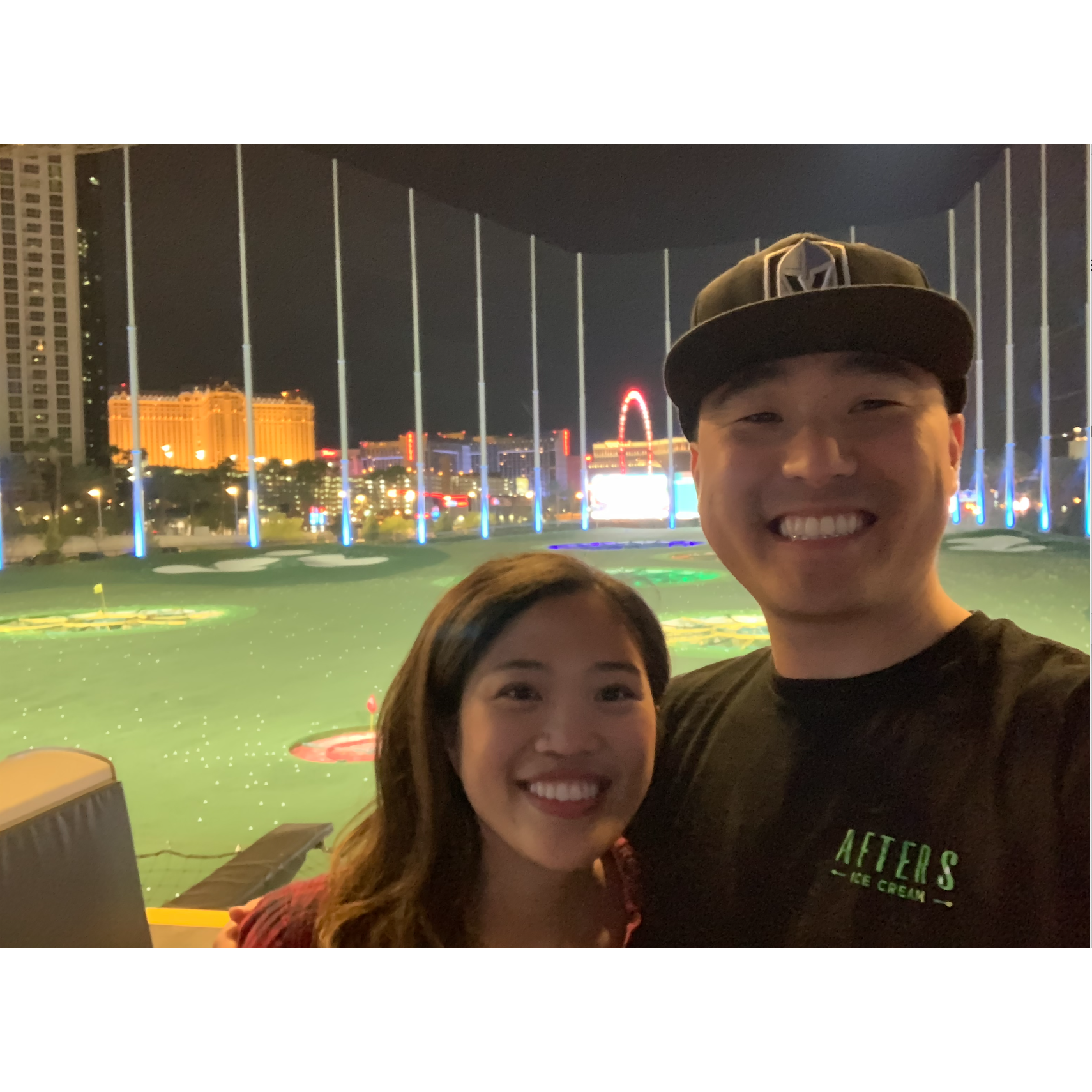 One of our first pics together, playing Topgolf in Vegas!