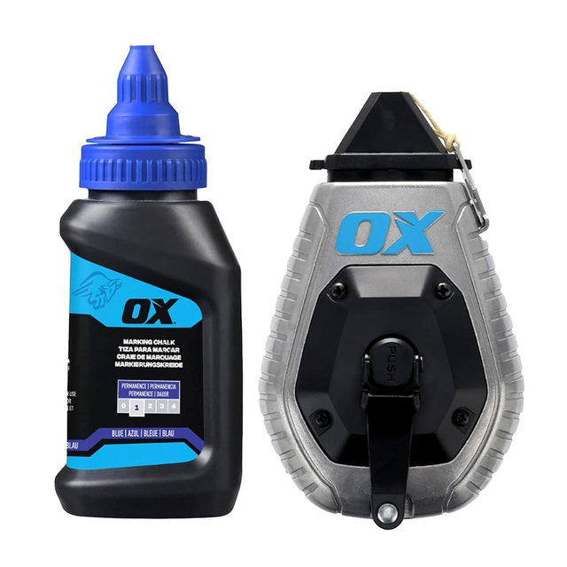 OX Pro 100ft Aluminum Chalk Line with 4oz Chalk Powder Refill - 6:1 Gear Ratio with Bold Kevlar Chalk Reel Tool - Pointed Tip Marking Tool OX-P630701