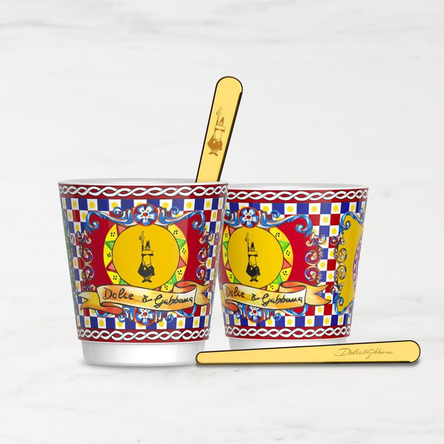 Bialetti Dolce & Gabbana Espresso Cups with Gold Stirrers, Set of 2, Carretto