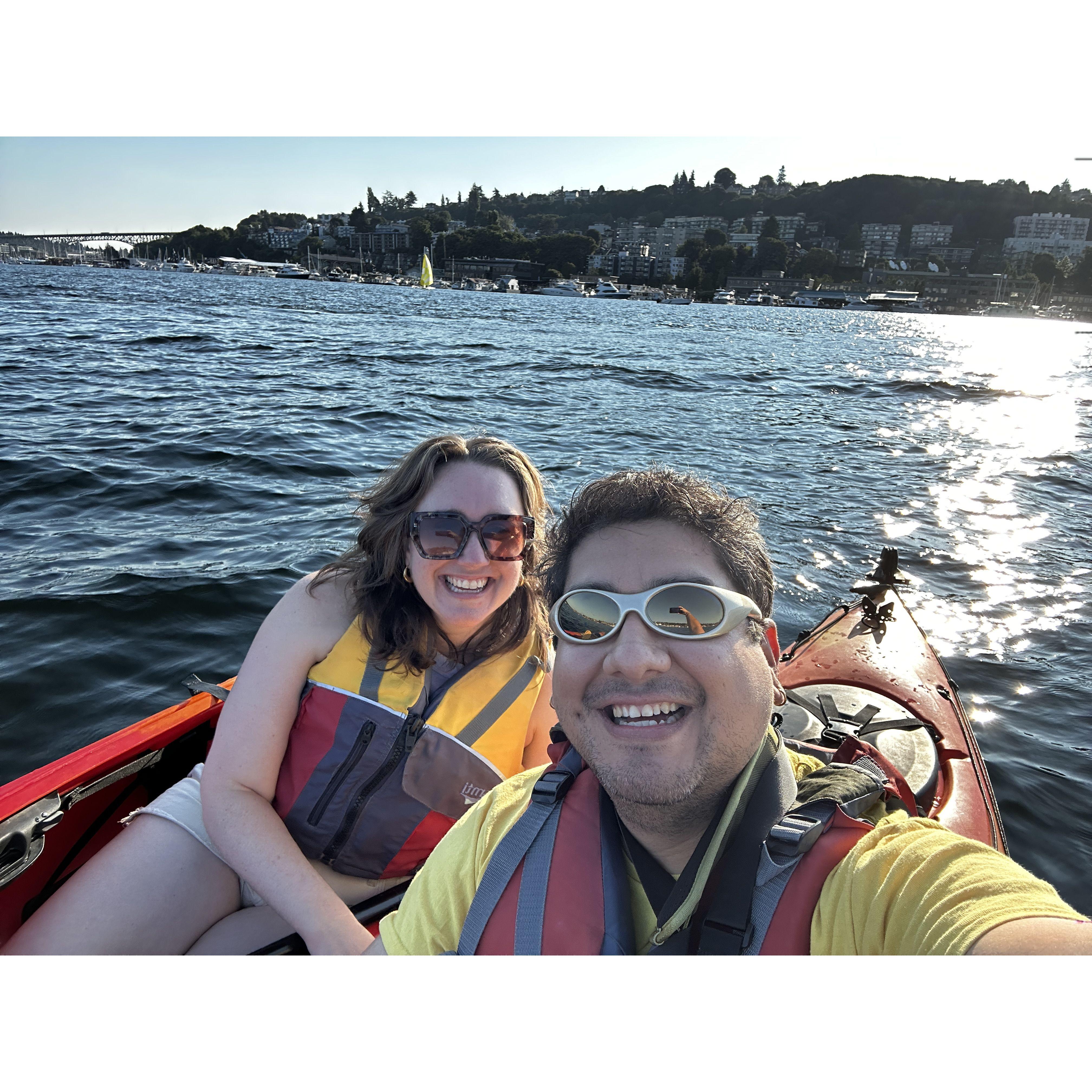 Will's first time kayaking in Lake Union, 2023.