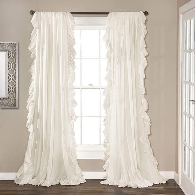 Lush Decor Reyna White Window Panel Curtain Set for Living, Dining Room, Bedroom (Pair), 84" x 54"