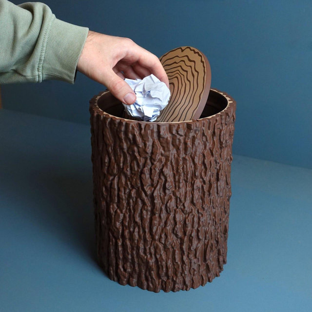 Tree Stump Trash Can Alnus Glutinosa with Swing Lid - 10L, 7.5L ,5L, 1L - Rustic, Cabin Decor, Office, Bathroom, Home