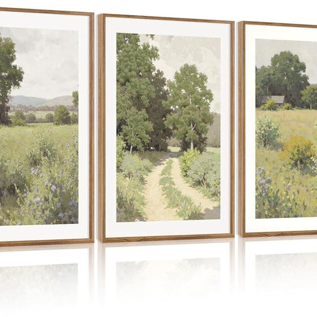 CHDITB Rustic Landscape Framed Canvas Wall Art Set, Nature Inspired Wall Decor, Countryside Path Artwork Spiritual Painting, Vintage Art Prints for Living Room, Bedroom, Office 24"x36"x3