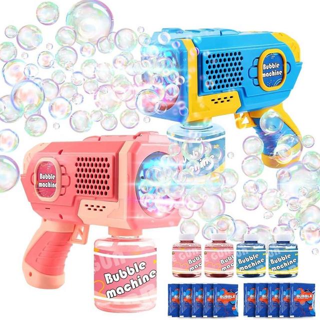 EagleStone 2 Pack Bubble Gun Machine for Kids, Automatic Light Up Bubble Blower with 4 Bottles 10 Bags Refill Solution, Bubble Guns Blaster for Toddlers, Outdoor Toys Gifts, Wedding Easter Party Favor