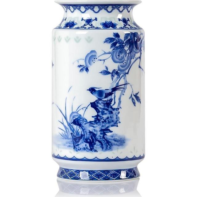 Qinlang 8.3 in Small Ceramic Vases for Flowers, Blue and White Flower Vase for Centerpieces