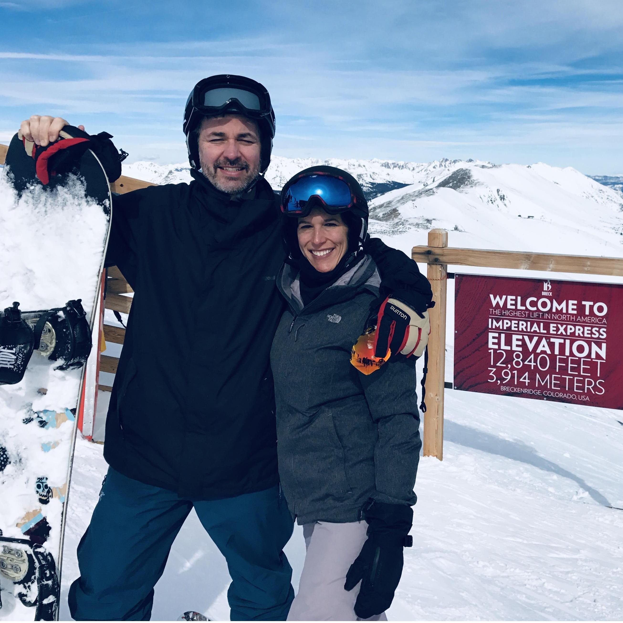 A few years ago we learned that Julie could still ski quite well after not having skied for 20 years. Here we are at the highest point in Breckenridge, Colorado.