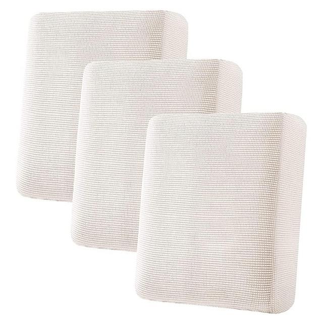 H.VERSAILTEX Super Stretch Individual Seat Cushion Covers Sofa Covers Couch Cushion Covers Slipcovers Featuring Thick Jacquard Textured Twill Fabric (3 Piece Sofa Cushion Covers, Ivory)