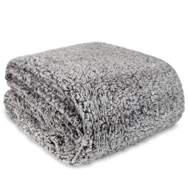 PAVILIA Fluffy Sherpa Throw Blanket for Couch Sofa | Plush Shaggy Fleece Blanket | Soft, Fuzzy, Cozy, Warm Microfiber Throw Solid Blanket, Heather Grey, 60x80, Twin Bed