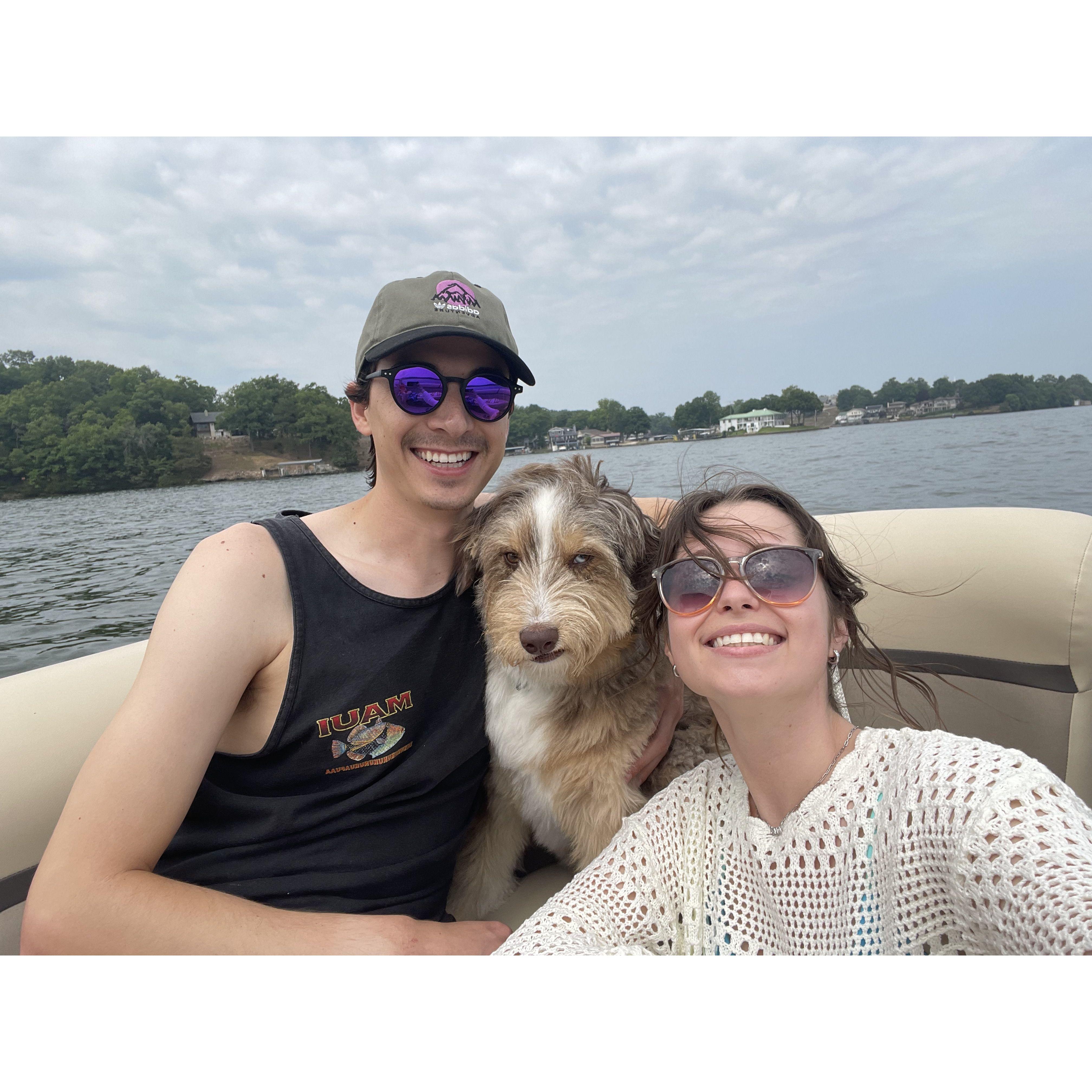 June 2023 - Family selfie on the boat. Clarks family finally got to visit Sarahs lake house and it was a special trip spent with both family.