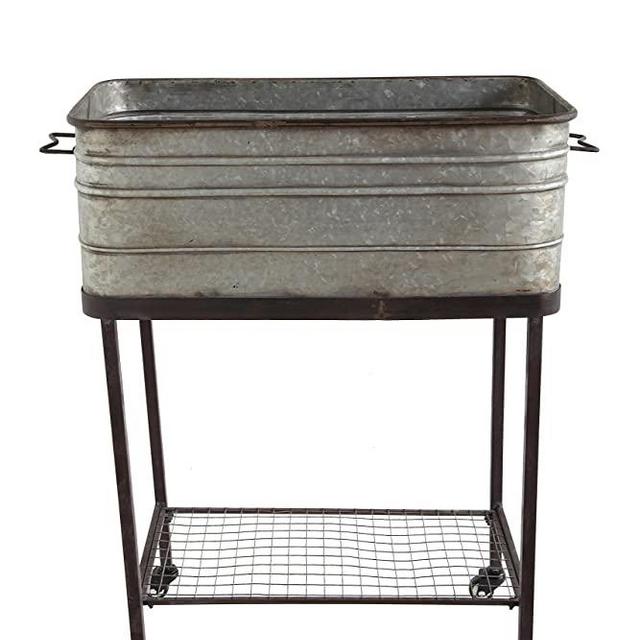 Creative Co-Op Metal Bucket/Planter on Stand with Casters