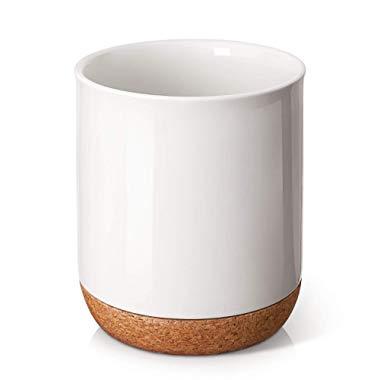 DOWAN Utensil Holder, Ceramic Kitchen Utensil Holder with Cork Mat, Country Style Utensils Crock, White