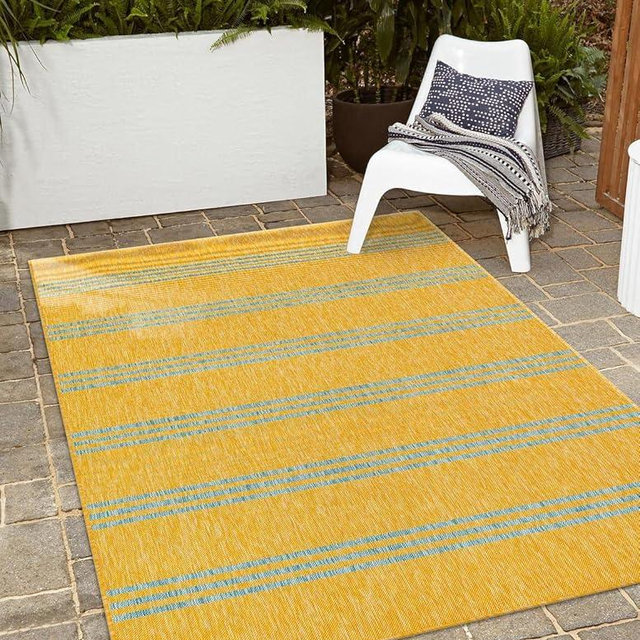 Unique Loom Outdoor Collection Area Rug - Anguilla (5' 3" x 8' Rectangle, Yellow and Aqua/Light Blue)