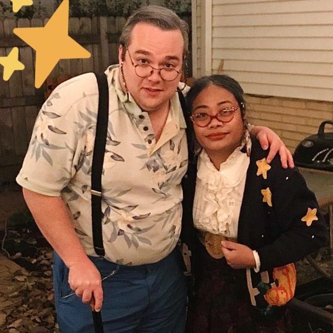 Our first coordinating Halloween costumes. We dressed as ourselves...50 years from now!
