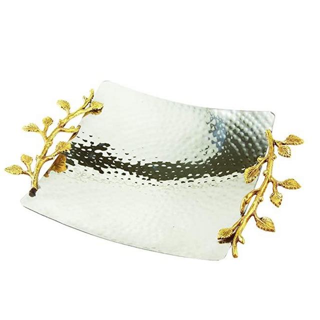 Elegance Golden Vine Hammered Square Tray, 8", Gold/Silver, 8"