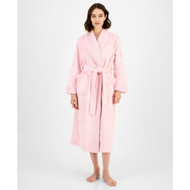 Charter Club Women's Long Plush Fleece-Trim Robe, Created for Macy's