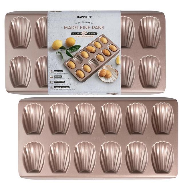 HAPPIELS Non Toxic Nonstick Madeleine Pan 12 Well Set of 2 (24 wells) | Non Stick Nontoxic Madeleines Pans for baking | Madeleine Cake Cookie Mold | Madeleine tray for oven | French tin 12